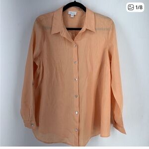 J Jill Medium Love Linen Button Down Top Shirt Preppy Beach Minimalist Roll Tab